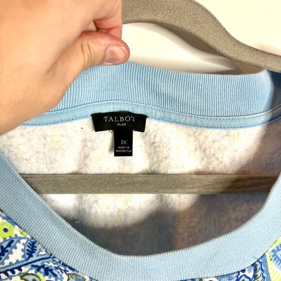 Talbots Blouson Sleeve Perky Paisley Periwinkle Blue Modal Sweatshirt Size 1X - Picture 3 of 6